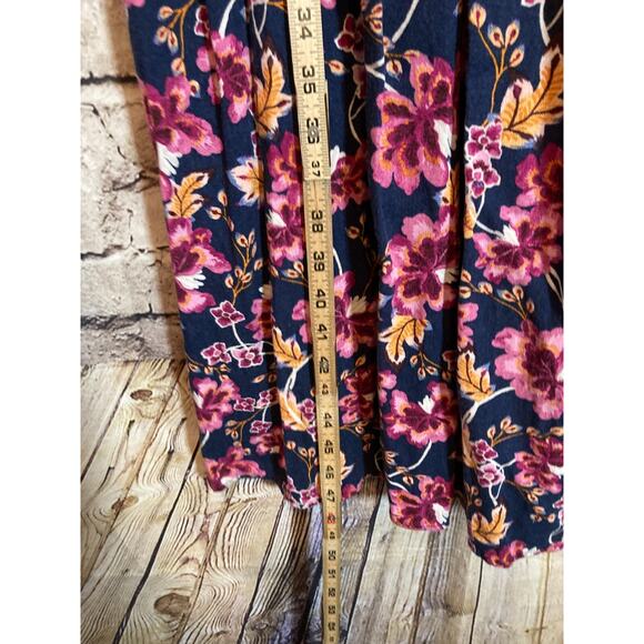 Old Navy Linen Midi Dress Womens Medium Navy & Purple Floral Babydoll Tiered - Picture 11 of 15